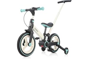 EOOWOY Balance Bike with Push Handle for Kids 18-60 Months, 6 in 1 Foldable Push Bike with Training Wheels & Pedals, Balance Bicycle for Boys and Girls with Brakes & Kickstand