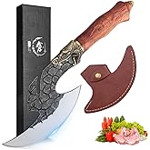 ROCOCO Viking Cleaver Knife Butcher Meat Cutting Boning Knife Hand Forged Chinese Kitchen Axe with Sheath Home Outdoor BBQ Camping Chirstmas Birthday Chirstmas Mother Father Gift Men