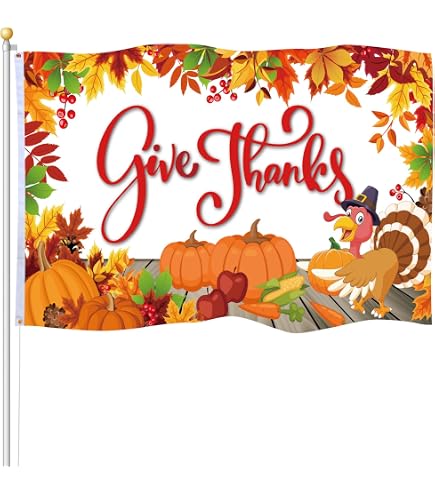 thumbnail image 2 of Happy Thanksgiving Turkey & Pumpkin 3x5 Flag – Woven Poly Nylon Banner 2 of 4