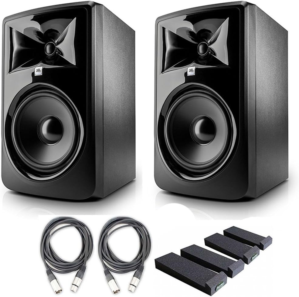 JBL 308P MkII 8" Studio Monitoring Speakers (Pair) w/AxcessAbles Audio Cables and Isolation Pads