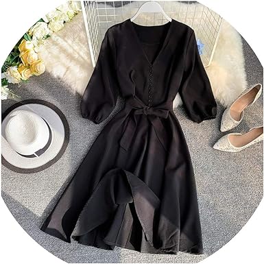 three quarter length black dress