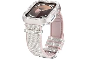 JOHIPI Bling Silicone Band Case Compatible with Apple Watch Band 38mm 40mm 41mm 42mm 44mm 45mm With Diamond Protector Cover, Soft Silicone Strap Color Changes with Angle For iWatch Series 9 8 7 6 5 4 3 2 1 SE