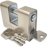 Britanium&reg; BRP74 [Armoured] High Security Padlock - [Anti Drill Cylinder] - Heavy Duty Lock for Storage Unit with 0.67&rdquo; Shackle Clearance, Motorbike, Shed &amp; Garage Silver