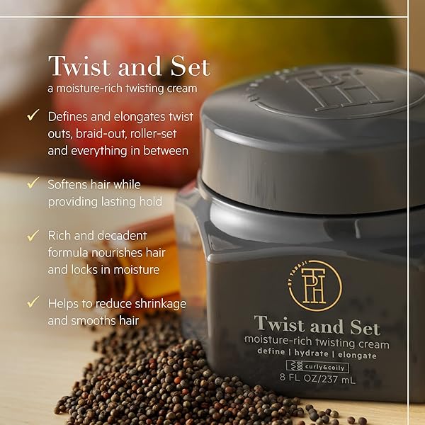 TPH BY TARAJI TWIST AND SET TWISTING CREME & DEFINING CURL CREAM FOR CURLY & COILY HAIR WITH SHEA BUTTER, MANGO SEED BUTTER, & PEQUI OIL | SULFATE FREE & COLOR SAFE | FOR WOMEN & MEN, 8.45 FL. OZ