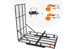 AA PRODUCTS INC. Hitch Mount Steel Cargo Carrier Basket with 49'' Folding Wheelchair Ramp, Fits 2'' Trailer Mounted Hitches