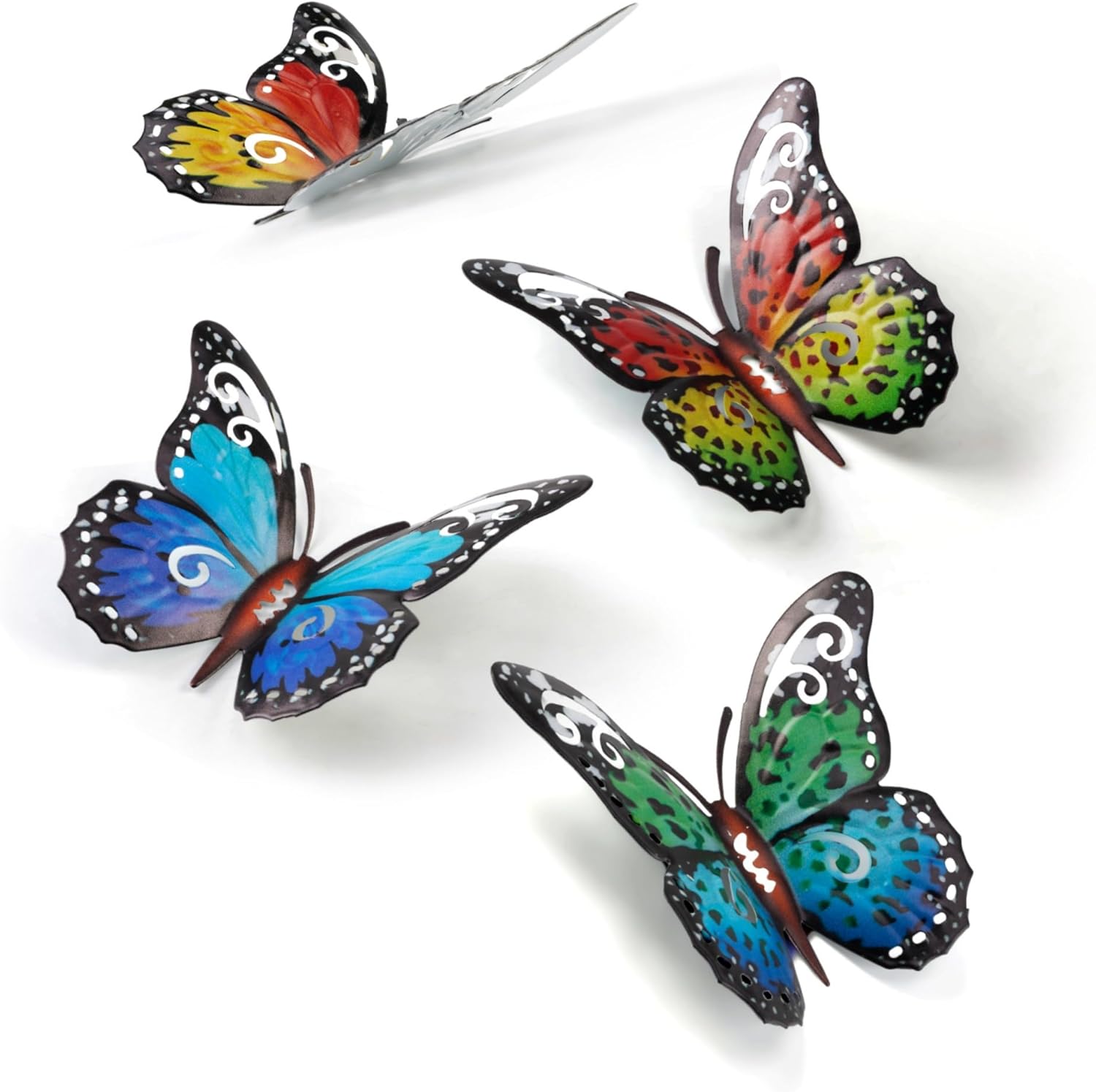 Plaques & Wall Art - VZVXCC Metal Butterfly Wall Art Decor- 6.5'' Colorful Metal Butterfly Wall Sculpture Hanging Indoor or Outdoor Decor for Home Yard Patio Garden Decoration (4 Pack)