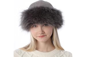 Dawfold Women's Faux Fur Hat Fluffy Warm Cap Cossack Russian Style for Winter Ski Snow