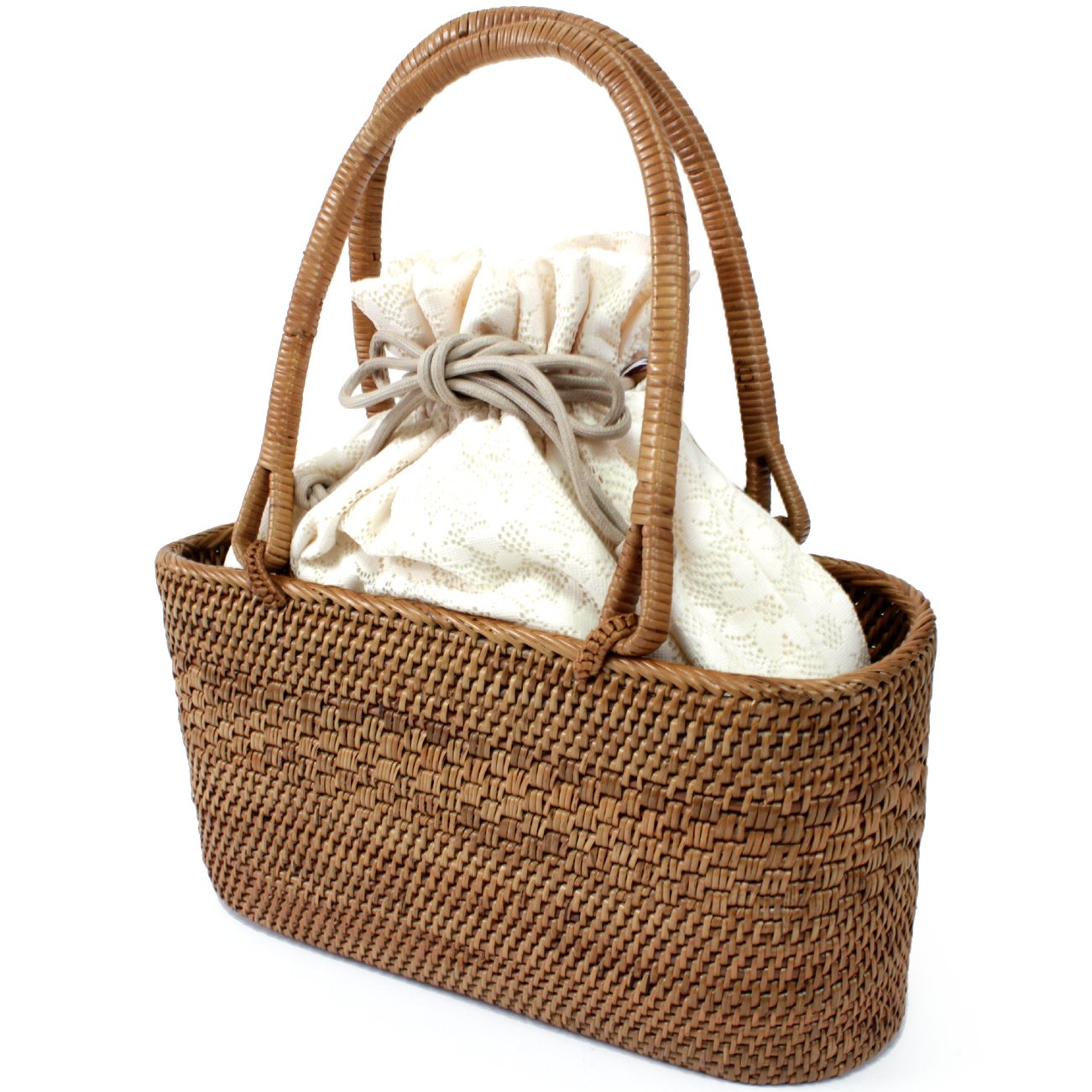 かご レディース きもの京小町 アタかごクリーム花レース巾着 B07d7563qq バッグ おしゃれ アタかごクリーム花レース巾着 単品 カゴバッグ 品質が完璧 Rumble Media