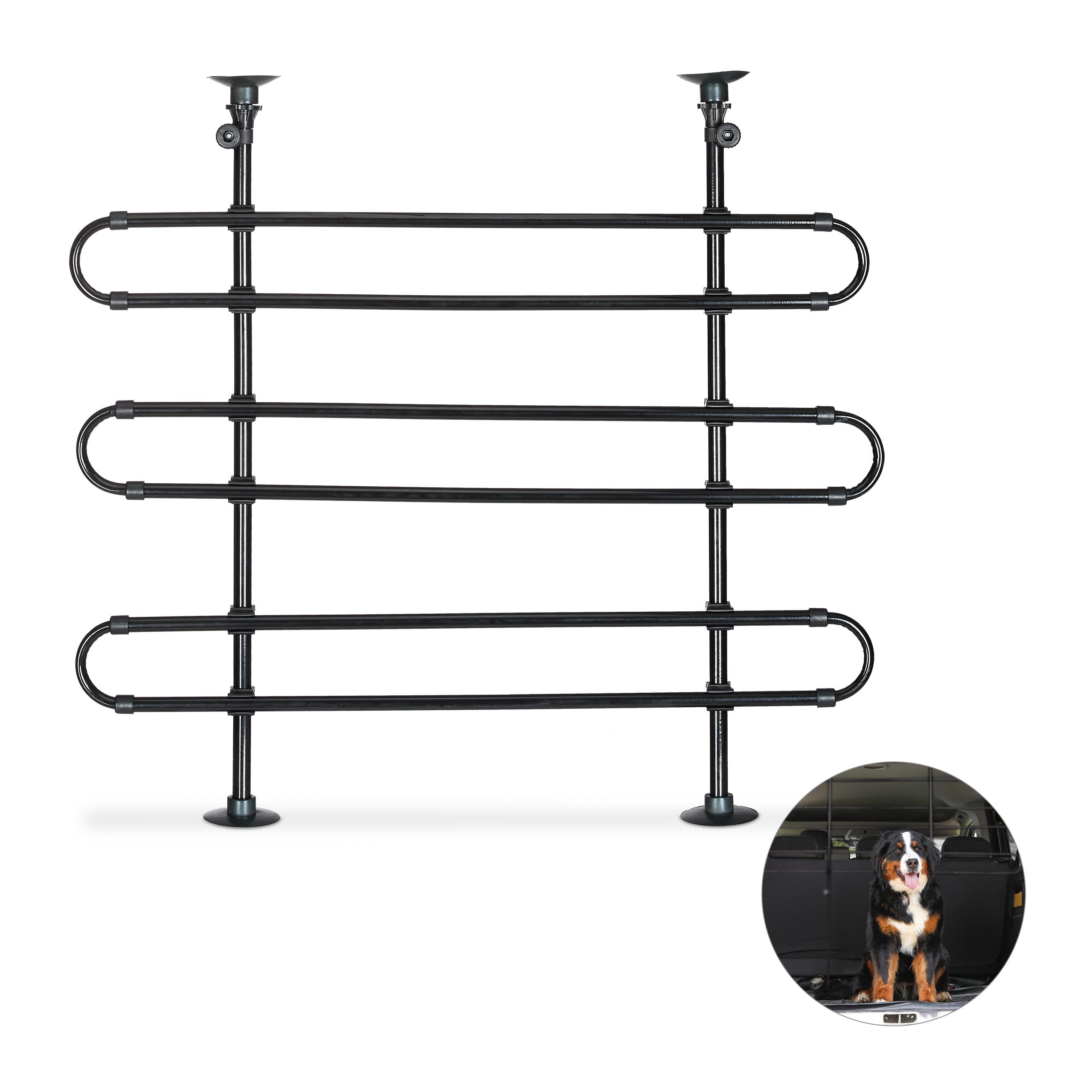 Relaxdays Dog Guard for Cars, to Clamp, Universal Safety Barrier, Adjustable Height & Width, Black