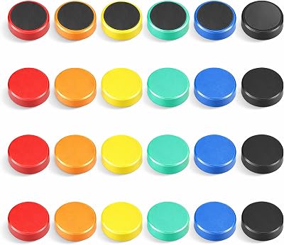 FINDMAG 24 Pack Fridge Magnets Colourful Round Rubber-Coated Strong Hold</n>