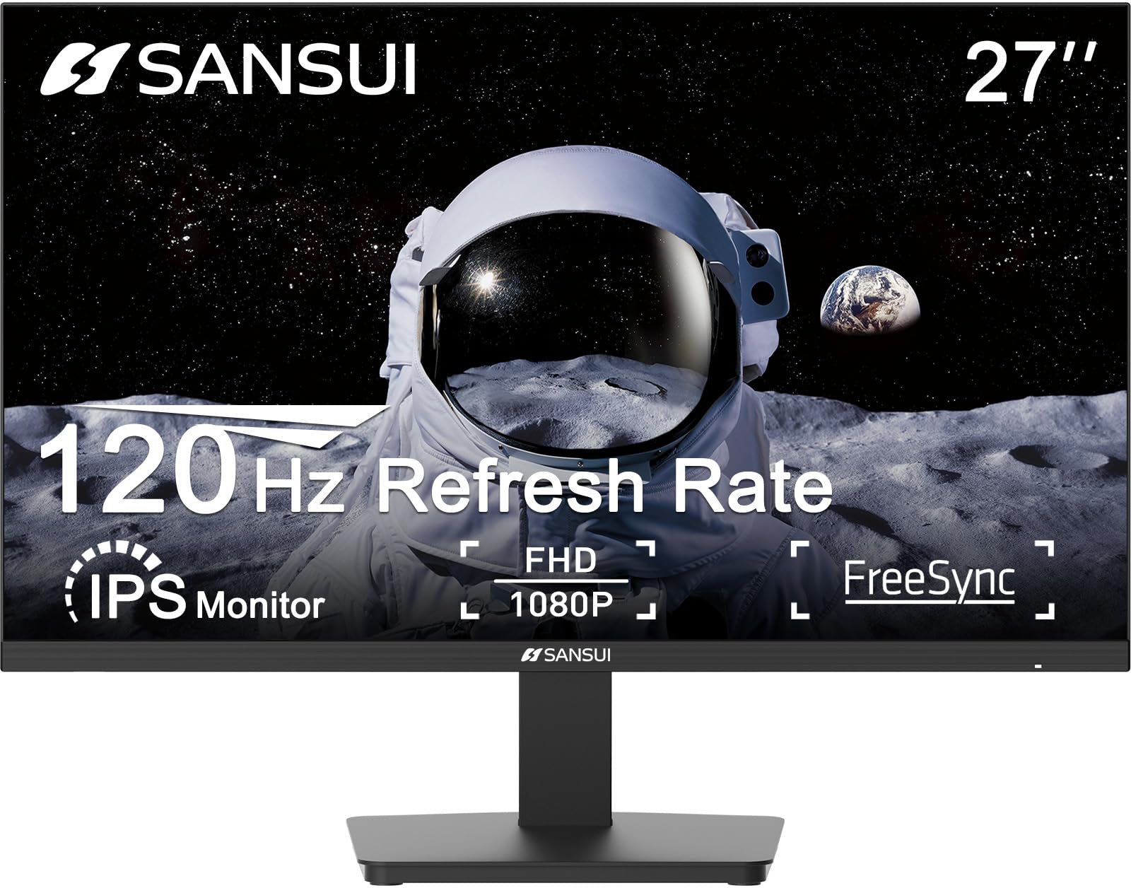 Photo 1 of SANSUI 27 Inch Monitor, IPS 120Hz Computer Monitor Full HD 1920 x 1080P with HDMI DP Interfaces, Eye Care, Frameless, 100 x 100mm VESA Mountable (HDMI Cable Included)