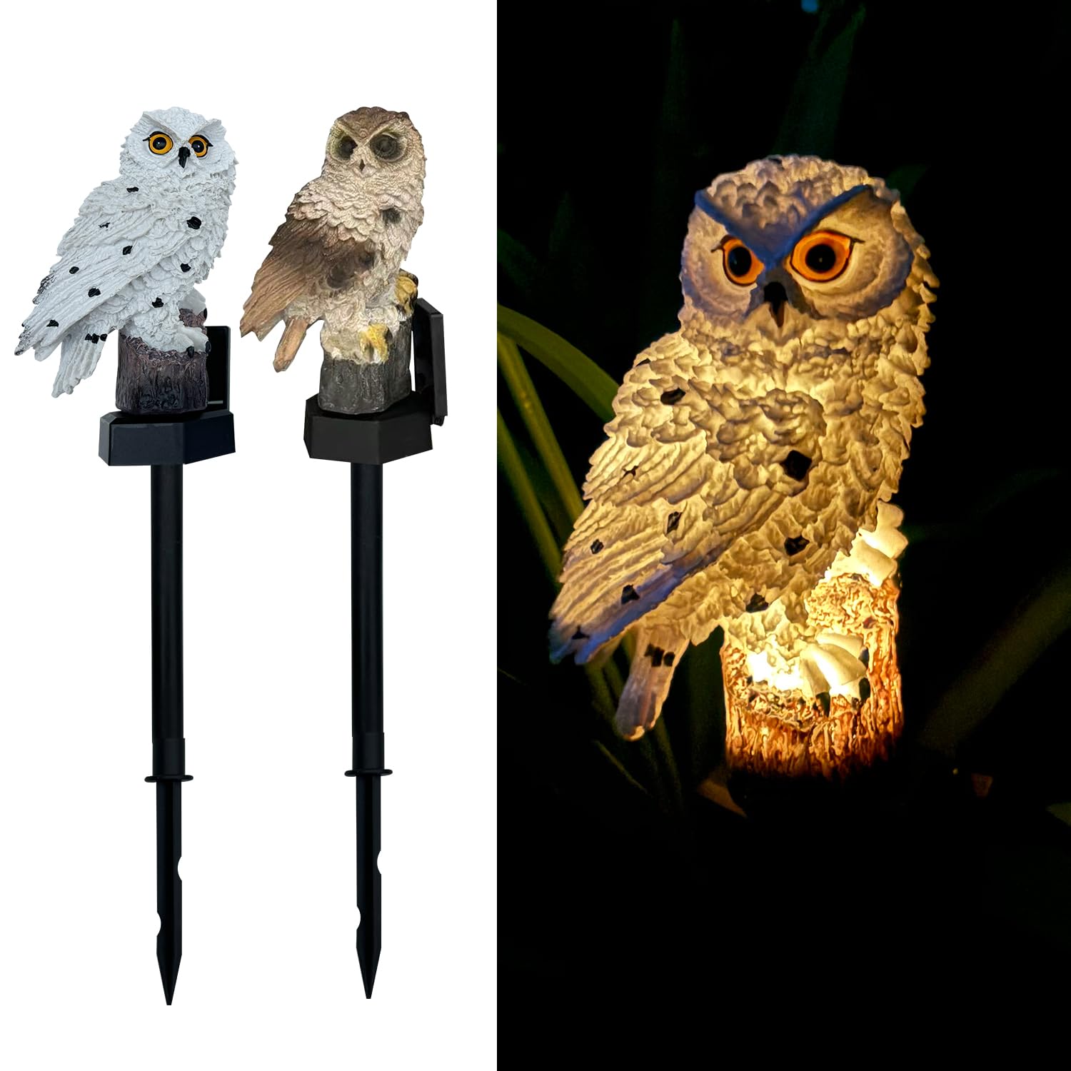 Photo 1 of ZHAOFUBAO 2 Pack Owl Figure Solar LED Lights, Resin Garden Waterproof Decorations with Stake for Outdoor Yard Pathway Outside Patio Lawn Decor