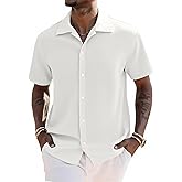 UOUA Men's Casual Button Down Shirts Short Sleeve Summer Textured Tops for Beach Vacation