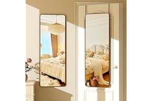 HARRITPURE 14"x48" Rounded Full Length Door Mirror Aluminum Frame Closet Mirror Full Length Hanging Mirror for Living Room Bedroom,Black