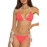 Becca Womens Modern Edge Reversible Triangle Top and Tie Side Bottom Bikini Set, Adjustable, Two Piece Swimsuits for Women