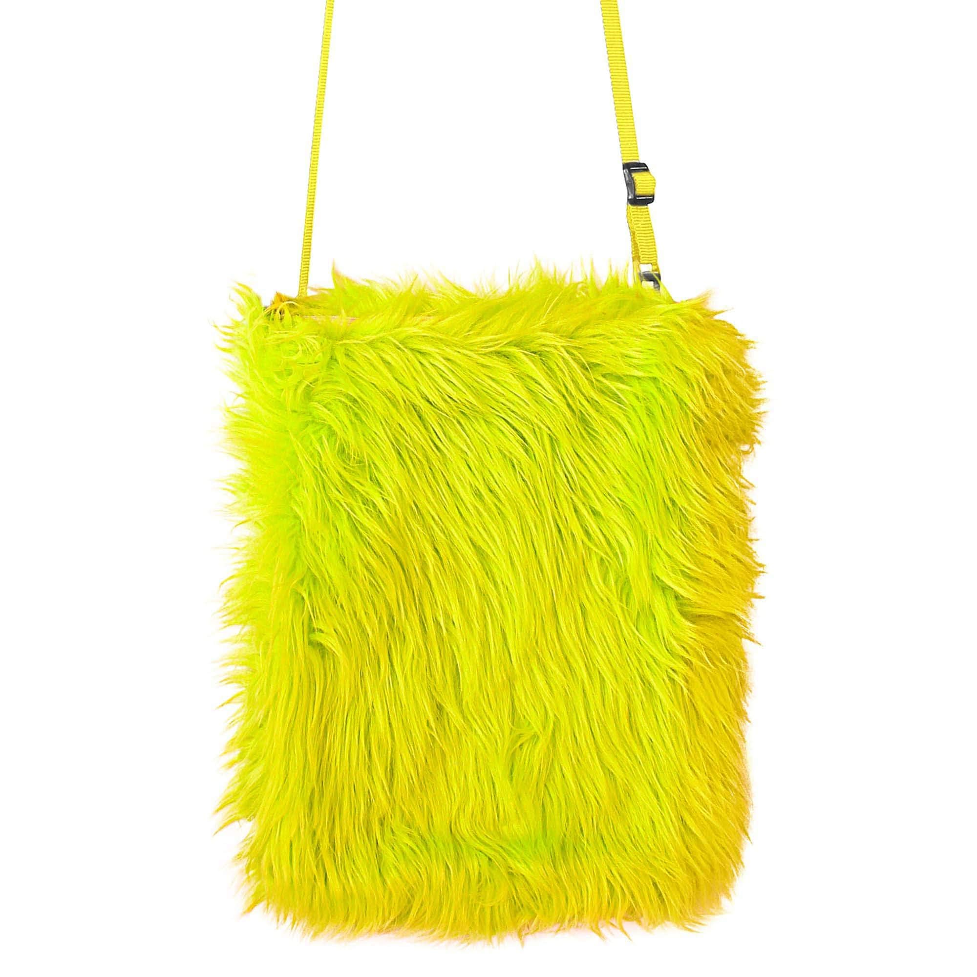 WIDMANN 09820 - Plush Handbag for Adults Women, Neon, Disco, 80s, 60s, Hippie, Pride, Carnival, Theme Parties, Fluorescent Yellow Color