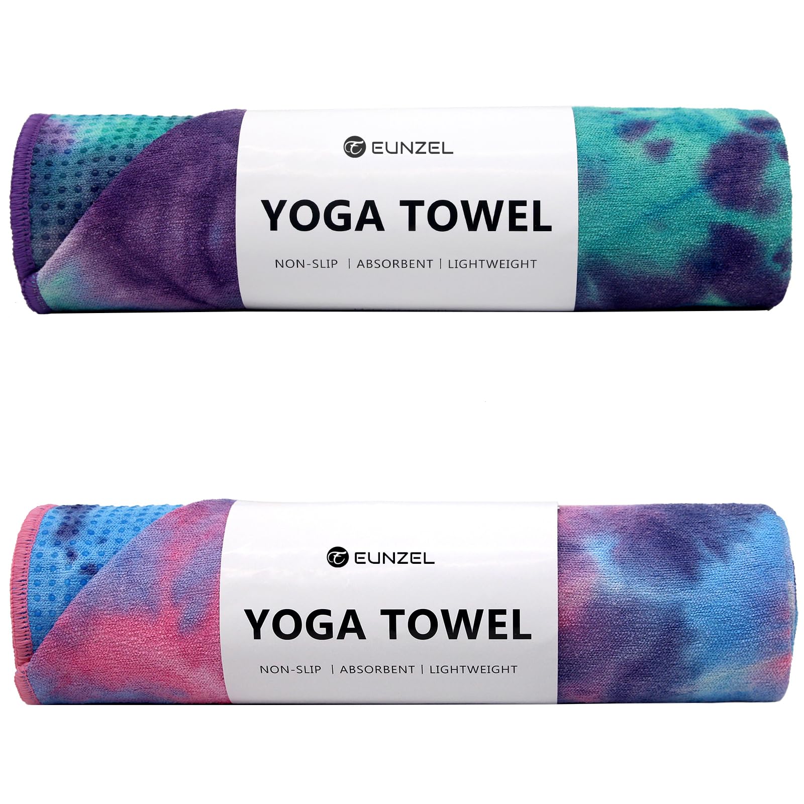 Photo 1 of Eunzel 2 Pack Hot Yoga Towel - Microfiber Non Slip Yoga Mat Towel with Grip Dot Sweat Absorbent Towel for Hot Yoga, Pilates and Fitness 72" x 24", Purple & Blue/Green & Purple