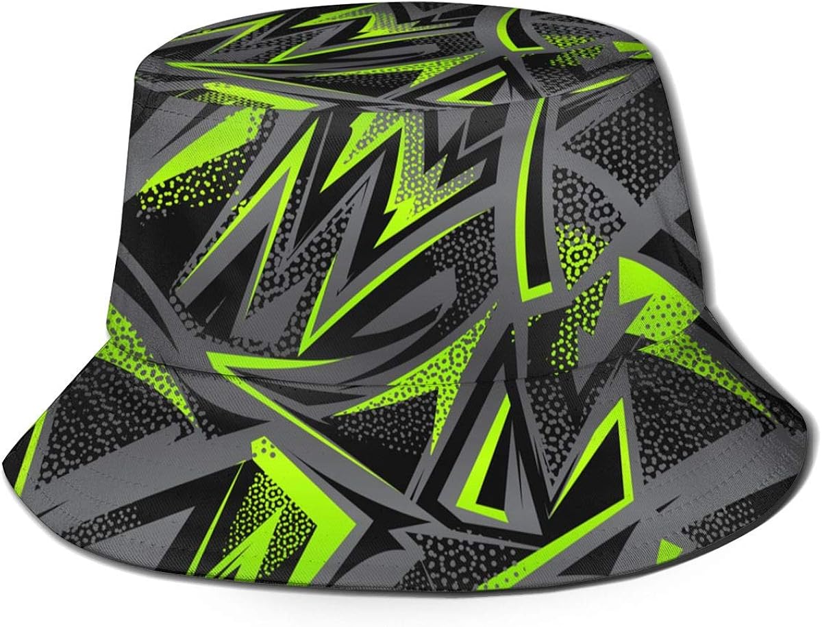 ROLONM Monochrome Cracker Wall Print Unisex Funky Bucket Hat Fishmen