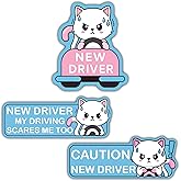 (3PCS) New Driver Car Decal Sticker, Cute Cat Reflective Student Driver Signs Reusable Safety Warning Bumper Stickers Car Decals for Beginner Novice Drivers Gifts.8x3 Inches
