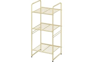 GEORIS 3 Tier Wire Shelves for Storage Rack Outdoor Indoor Waterproof, Stackable Metal 17.7-Inch Bathroom Organizer Shelf Stand, Perfect for Kitchen, Gold