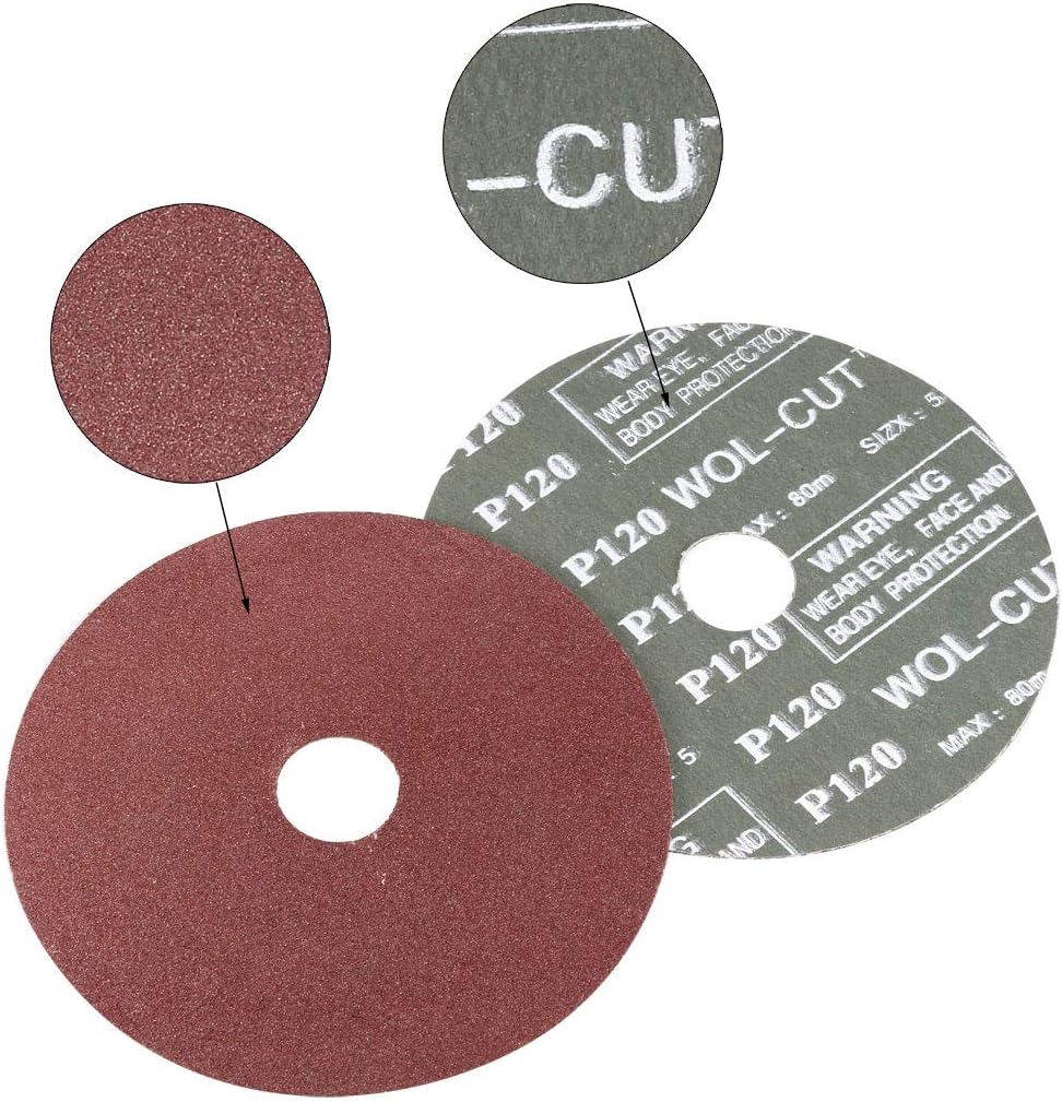 sourcing map 5-Inch x 7/8-Inch Aluminum Oxide Resin Fiber Discs, Center Hole 120 Grit Sanding Grinding Discs, 5 Pack - Image 5