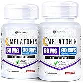 HealthFare Melatonin 60mg | Pack of 2 | 90 Veg Capsules Each | High-Strength Formula | Vegetarian, Non-GMO, Gluten-Free | Made in The USA