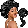 Tie Band Double Layer Butter Satin Bonnet Silk Sleep Cap Silky - View #4