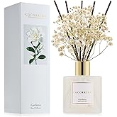 COCORRÍNA Reed Diffuser - Gardenia 6.7 Fl.oz Reed Diffuser Set with Sticks & Preserved Baby's Breath, Reed Diffuser for Home Bathroom Shelf Decor