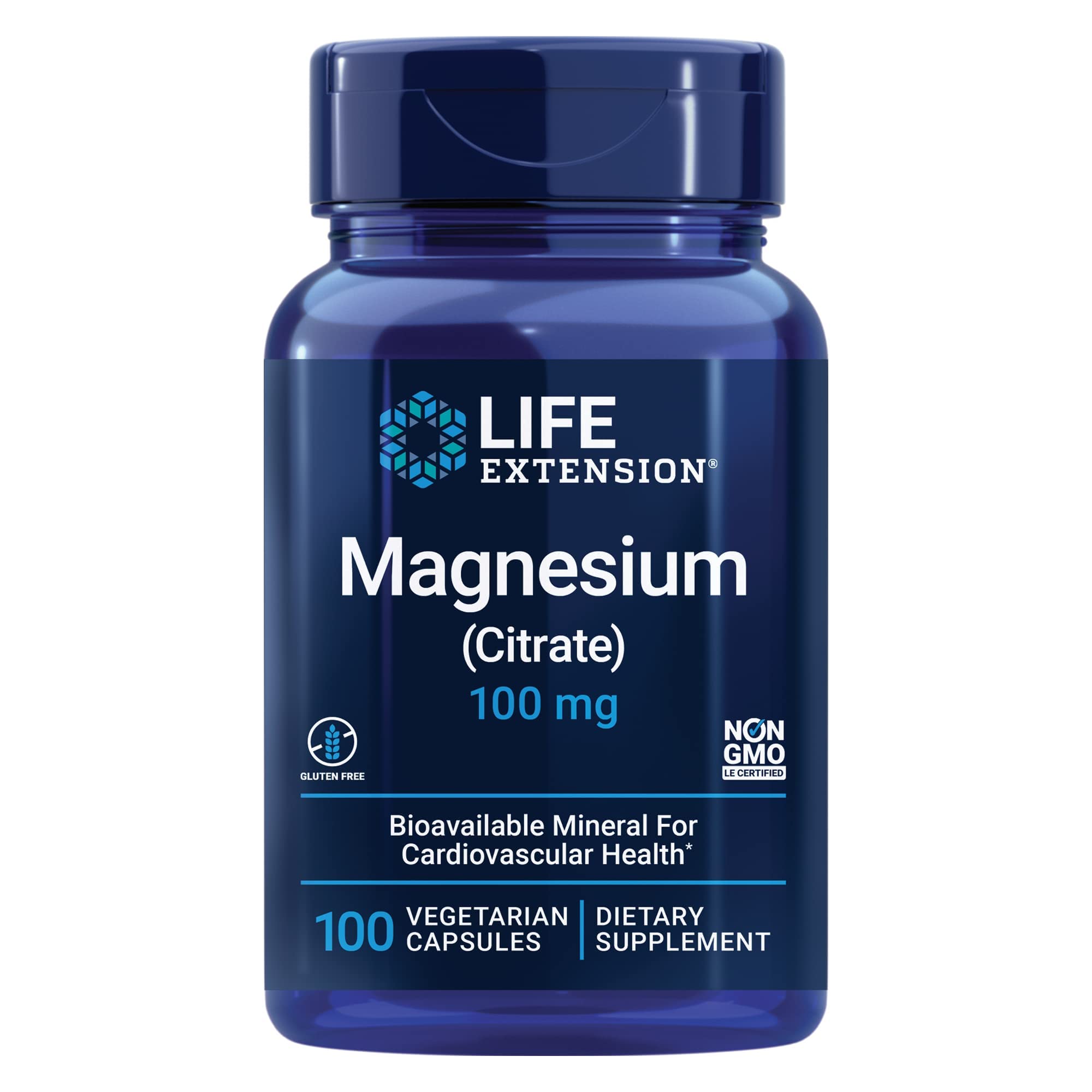 Life Extension Magnesium Citrate 100 mg Vegetarian Capsules, Blue, 100 Count