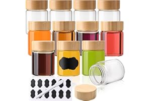 BPFY 12Pack Borosilicate Glass Wellness Shot Bottles with Bamboo Lids, 2oz Small Ginger Shots Bottles, Reusable Mini Glass Bo