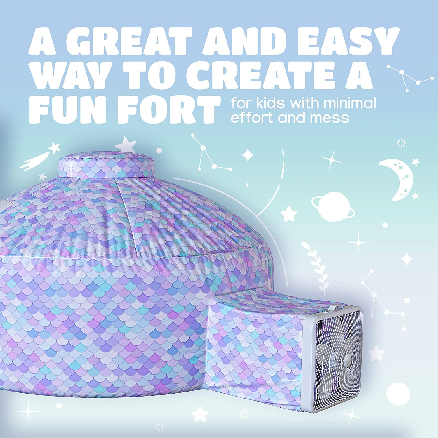 Skywin Inflatable Air Tent for Kids (77” x 50”), Perfect for Social or Solo Imaginative Play, Blow Up Tent, Sets Up and Stores Away in Seconds, Toddler Playhouse (Fan NOT Included) (Blue Mermaid)