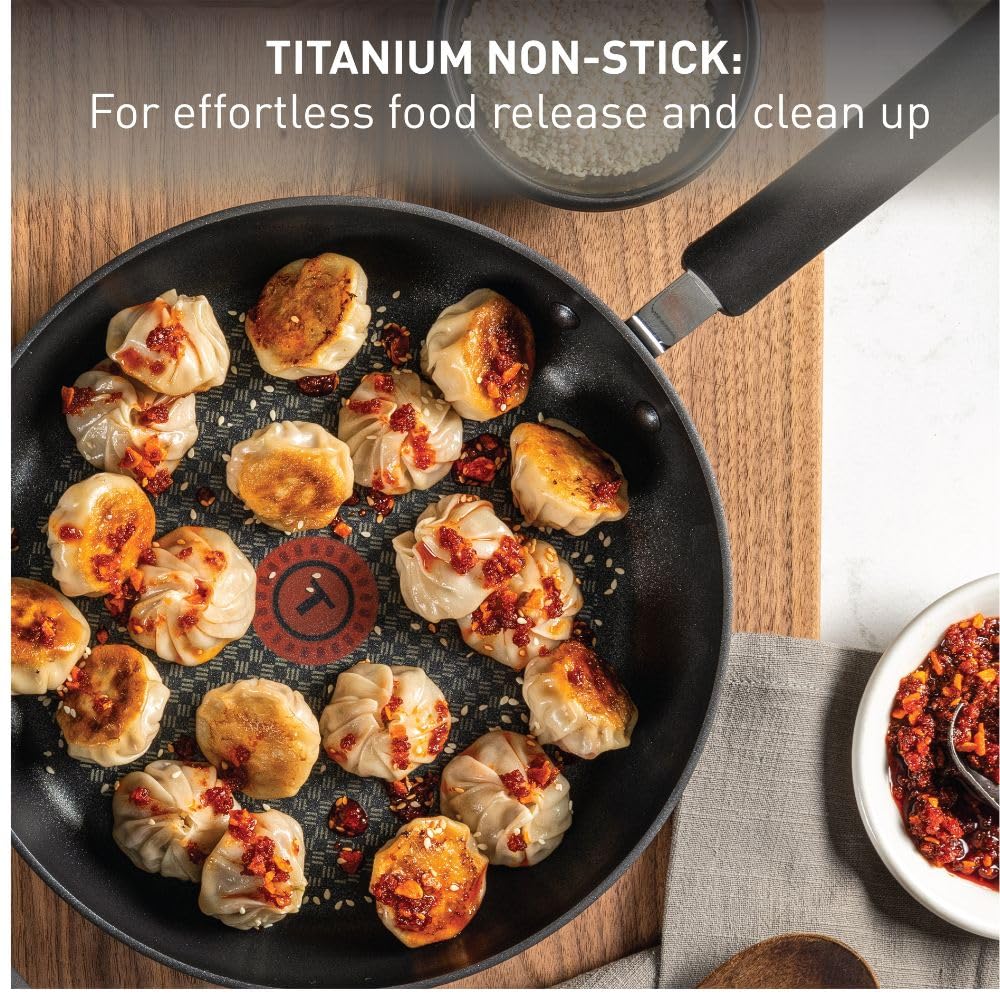 T-Fal Ultimate Hard Anodized Nonstick Fry Pan With Lid 10 Inch, Oven Broiler Safe 400F, Lid Safe 350F, Cookware, Kitchen, Home, Versatile Frying Pan, Skillet, Pots and Pans, Dishwasher Safe, Black - view 3