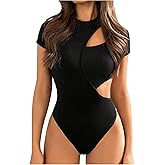 Milumia Women's Crew Neck Short Sleeve Cut Out Bodysuit T Shirt Leotard Tops
