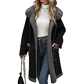 UMIPUBO Women's Faux Suede Coat Sherpa Fleece Lined Oversize Duffle Coat Winter Mid-Length Hooded Toggle Jacket with Pockets
