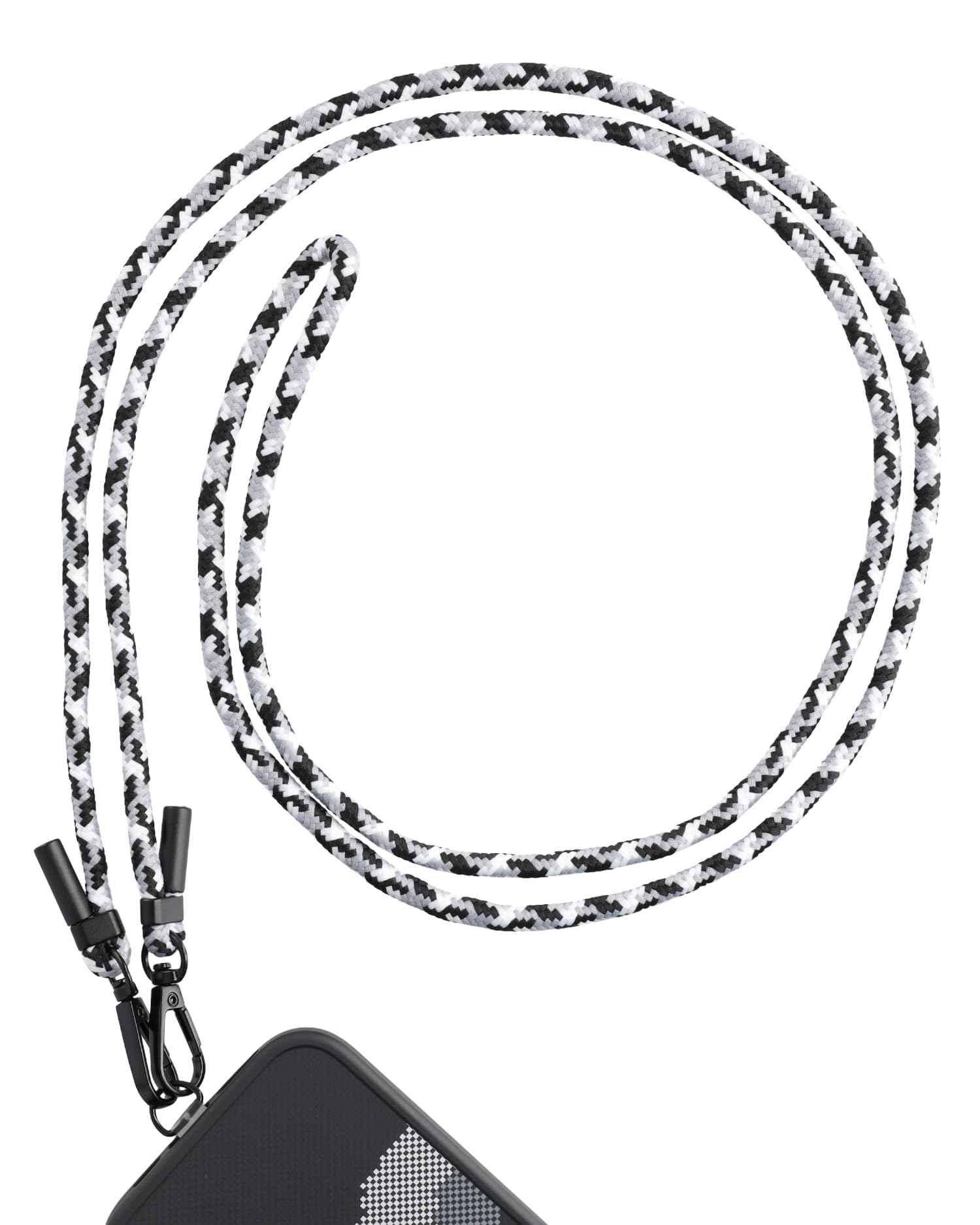 AHABIPERS Nylon Phone Lanyard Neck Strap, Suit for Women and Men, Universal Mobile Phone Chain for Phone Cases, TPU Phone Patch with Metal Ring - Black&Grey