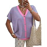 LOMON Oversided Cardigan Sweaters for Women Short Cap Sleeve V-Neck Casual Button Lightweight Knitted Trendy Sweater S-XL