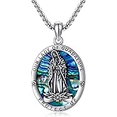 URONE Virgin Mary Necklace Sterling Silver Virgen De Guadalupe Mother Mary Pendant Necklace Virgencita Religious Christian Jewelry Gifts for Women