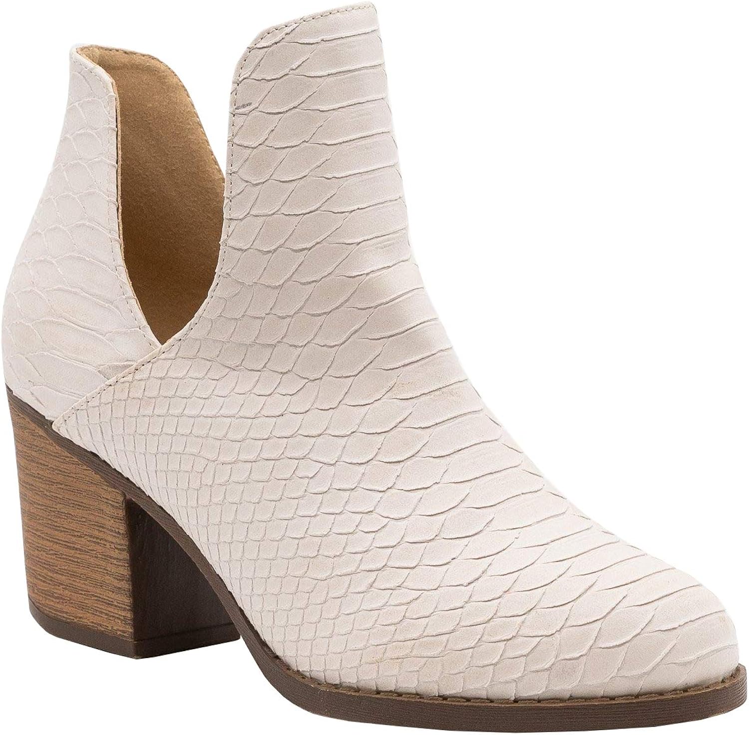 Womens Side Cutout Western Boots Slip on Chunky Heel Fish