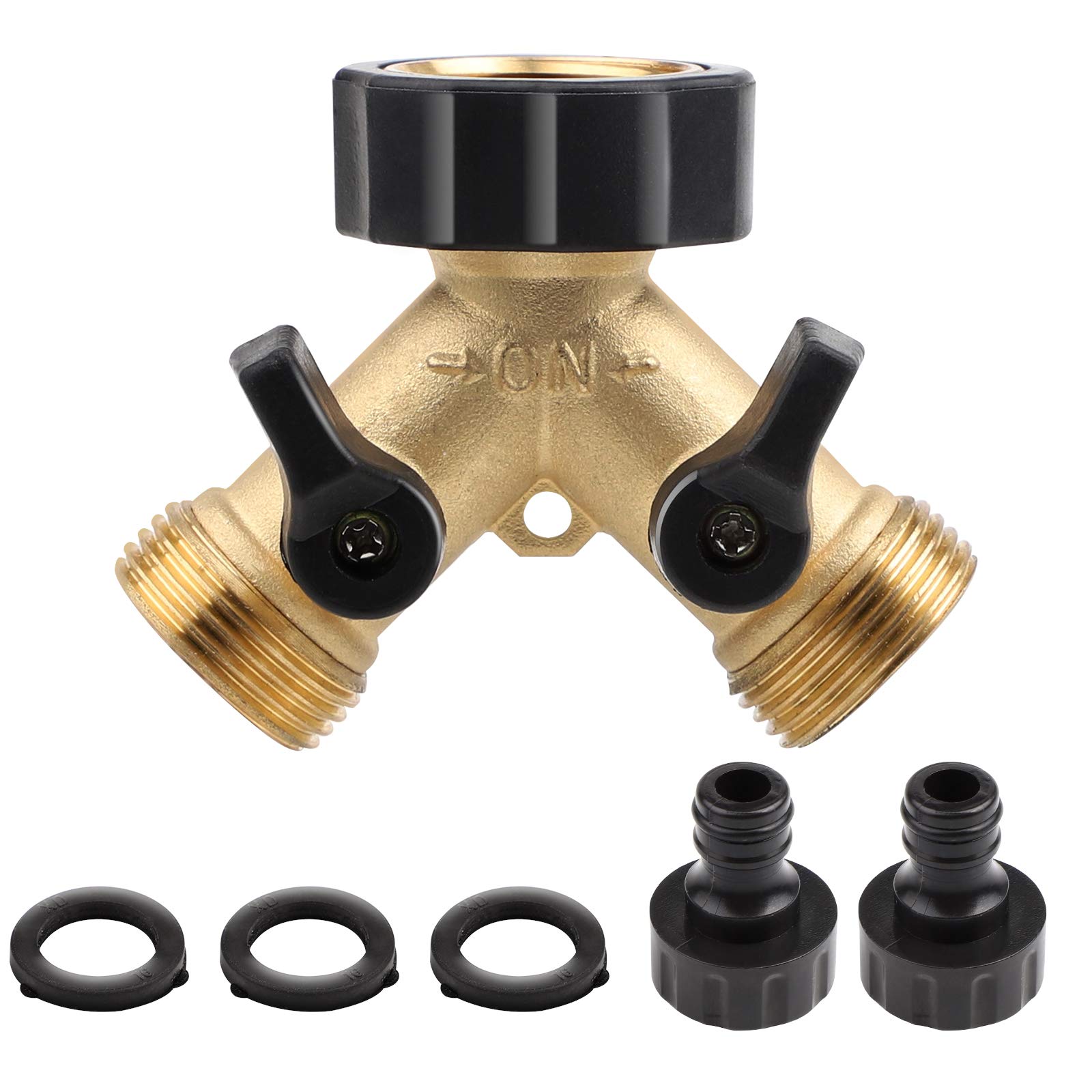 CPROSP 2 Way Brass Tap 3/4 Inch with Induvidual On/Off Valves, with 2 Connectors and 3 Rubber Washers