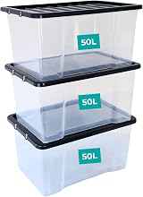 Klass Home 3 x 50 Litre Storage Boxes with Lids Clear Nestable Set of 3 view 7