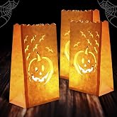 Homemory 24 Pack Halloween Luminary Bags, Orange pumpkin Candle leaf Bags | Moisture-proof Tea Light paper lanterns, Ideal for Halloween Decor, Fall Festival and Pathway Candlelight