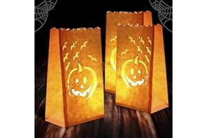 Homemory 24 Pack Halloween Luminary Bags, Orange Tea Light Candle Bags for Halloween Decoration, Parties, Fall Festival