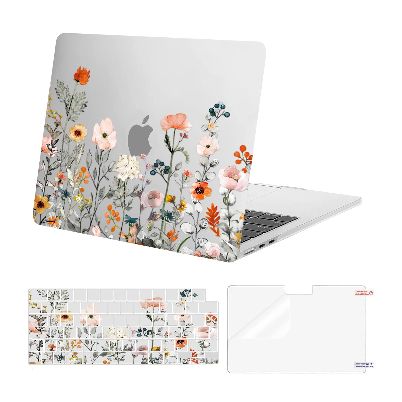 MOSISO Compatible with MacBook Air 13 inch Case M5 M4 M3 M2 2026-2022 A3449 A3240 A3113 A2681, Garden Flowers Hard Shell Cover for MacBook Air 13.6 inch Case &KeyboardSkin&ScreenFilm,Transparent