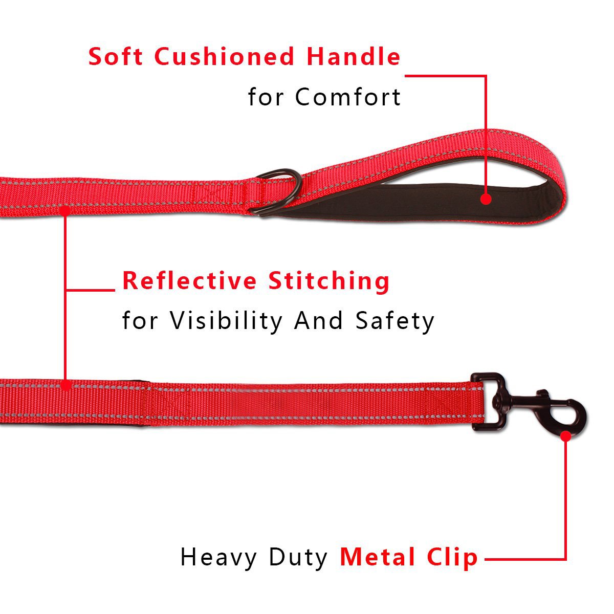HooTech Dog Leash & Collapsible Pet Feeding Bowl,Dog Training Leash Reflective Durable Training Rope,Double Handle Lead for Control Safety Training,Perfect for Large/Medium Dog(150cm Long) (Red)