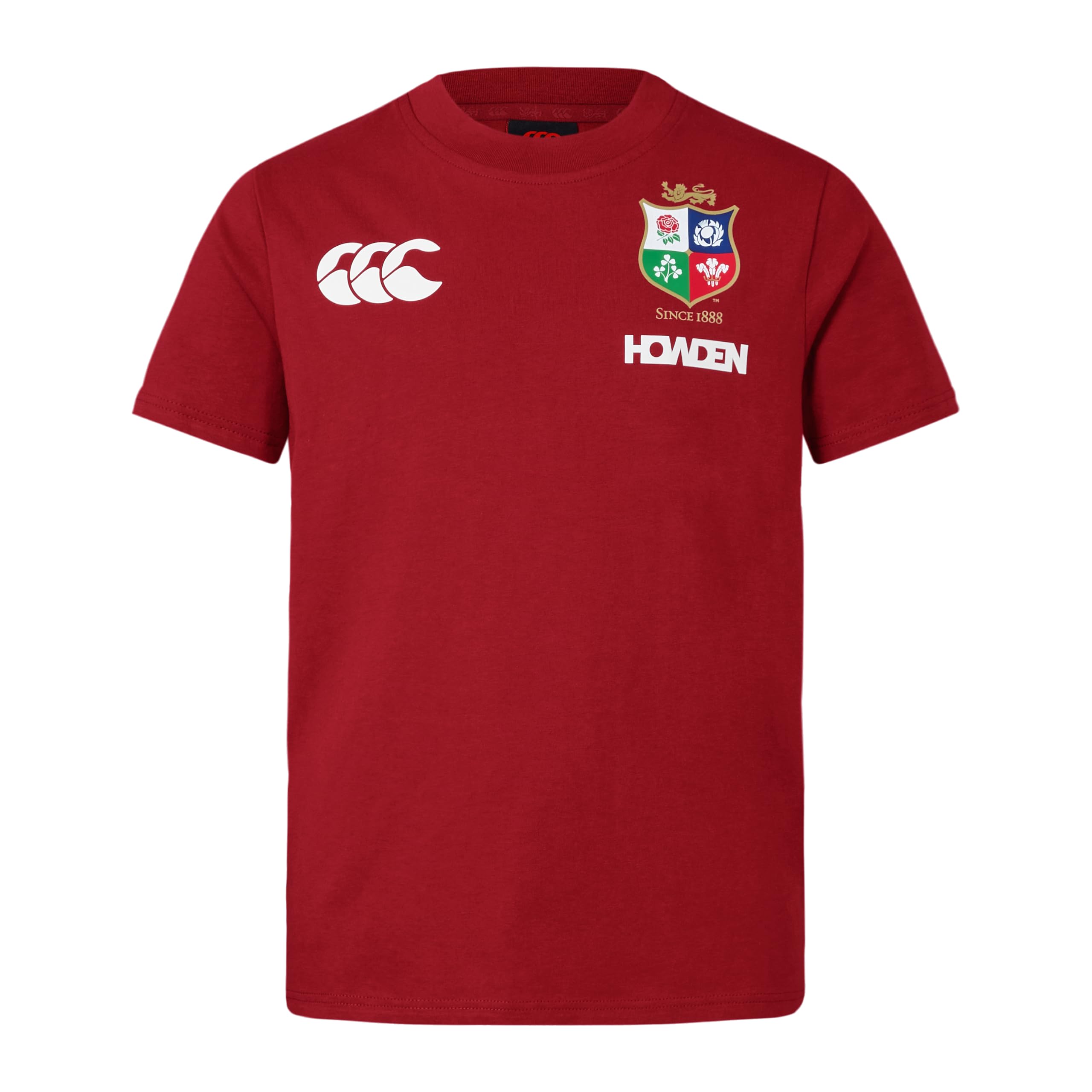 British & Irish Lions Canterbury Junior Unisex Official Canterbury Cotton Rugby Jersey Tee | Organic Cotton, Red Dahlia, 14