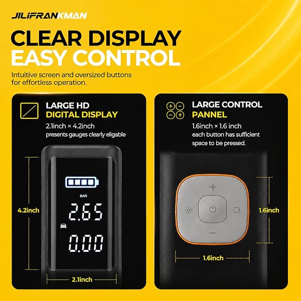 JILIFRANKMAN AU08 PRO 12V 135W 40L/MIN CORDLESS TIRE INFLATOR FOR CAR TIRES WITH DIGITAL PRESSURE GAUGE, LED LIGHT AND AUTO SHUT-OFF FUNCTION – PICKUP TRUCK,SUV，CAR, MOTORCYCLE, BICYCLE, BALL