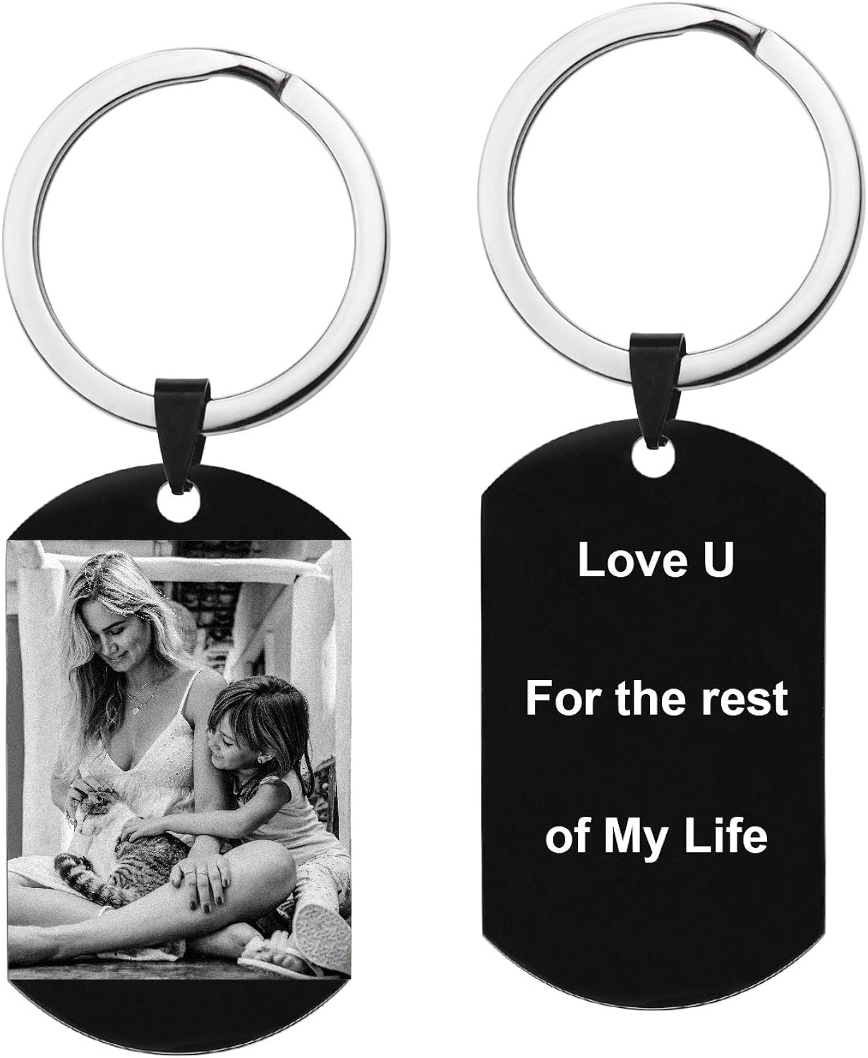 Personalized Photo / Text Name Love Note Engraved Tag Keychain Drive Safe Keepsafe for Men Women Anniversary Birthday Gift at  Men’s Clothing store