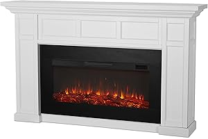 Real Flame Alcott 75” Electric Fireplace with Mantel for Living Room or Bedroom, Replaceable Fireplace Insert Heater, Realistic Log and Flame Effect, Remote Control, Timer