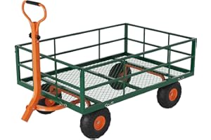 MilleLoom Heavy Duty Steel Garden Cart Wagon, 1200 LB Capacity 3-in-1 Convertible Yard Cart with 10" All-Terrain Wheels, for 