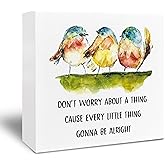 Kneaotoaji Inspirational Gifts Wooden Sign - Three Little Birds Decor for Home Farmhouse, Don't Worry About a Thing Cause Every Little Thing Gonna Be Alright Wood Box Sign 5x5 Inch